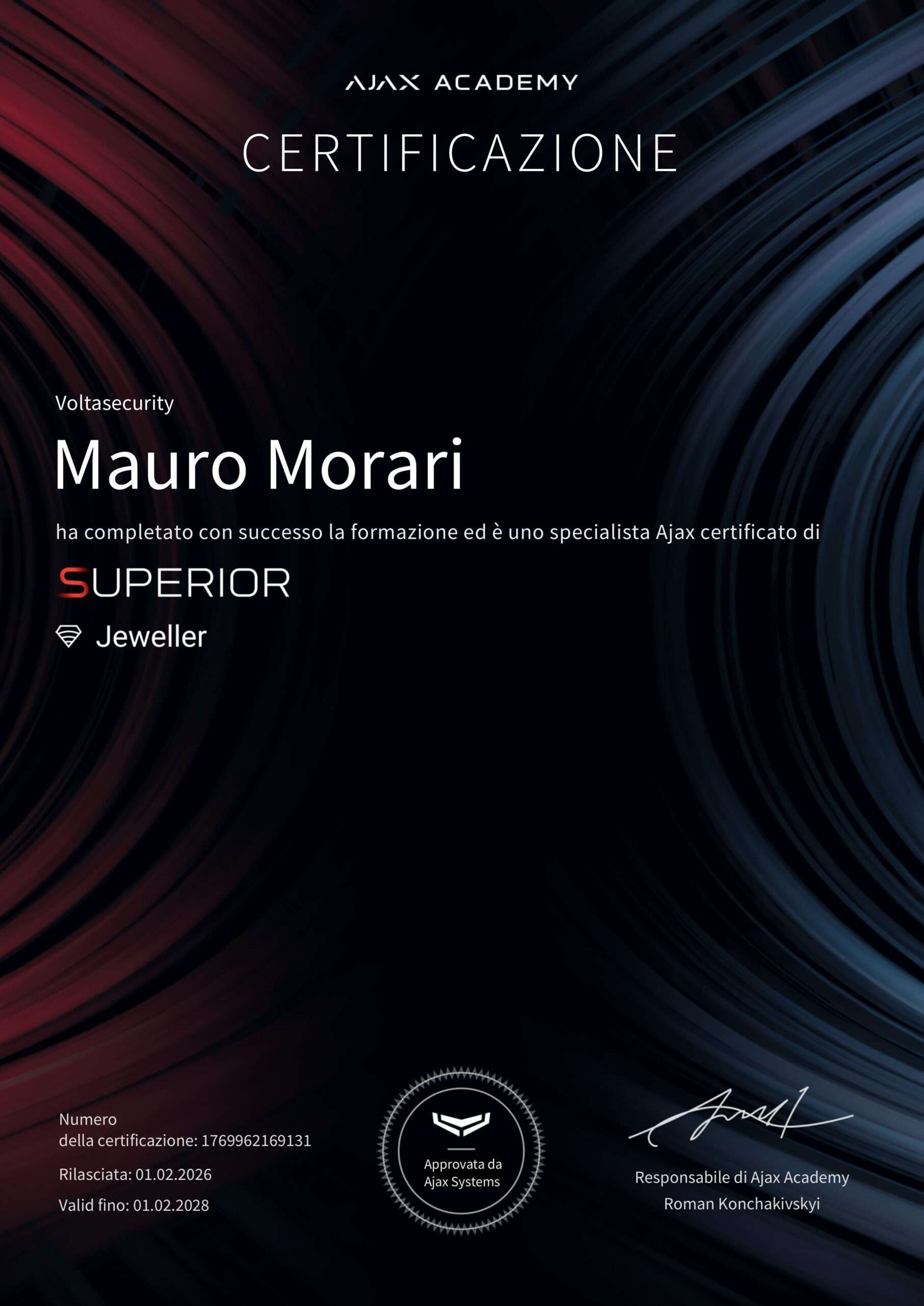 Certificato Ajax Superior Jeweller